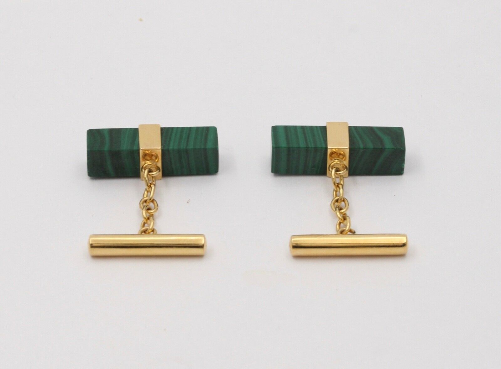 Vintage Handsome Green Malachite Yellow Gold Cufflinks, Man's Accessory.