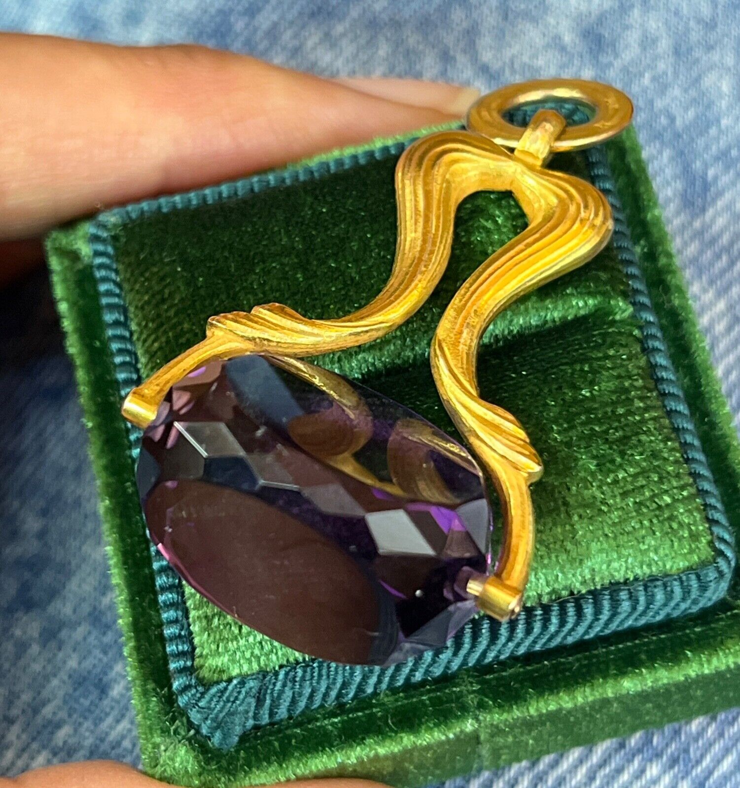 Beautiful Victorian FOB Amethyst 14K Yellow Gold Swivel Stone Pendant
