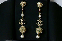 Load image into Gallery viewer, Chanel CC Logo Long Dangling Earrings with Crystal Pearls
