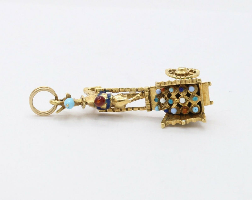 Vintage 18K Yellow Gold Enamel Horse Carriage Charm