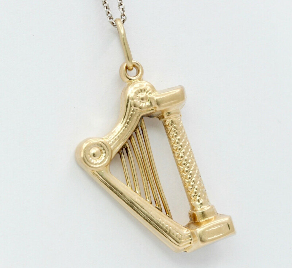 Vintage 14K Yellow Gold Golden Harp Pendant Charm