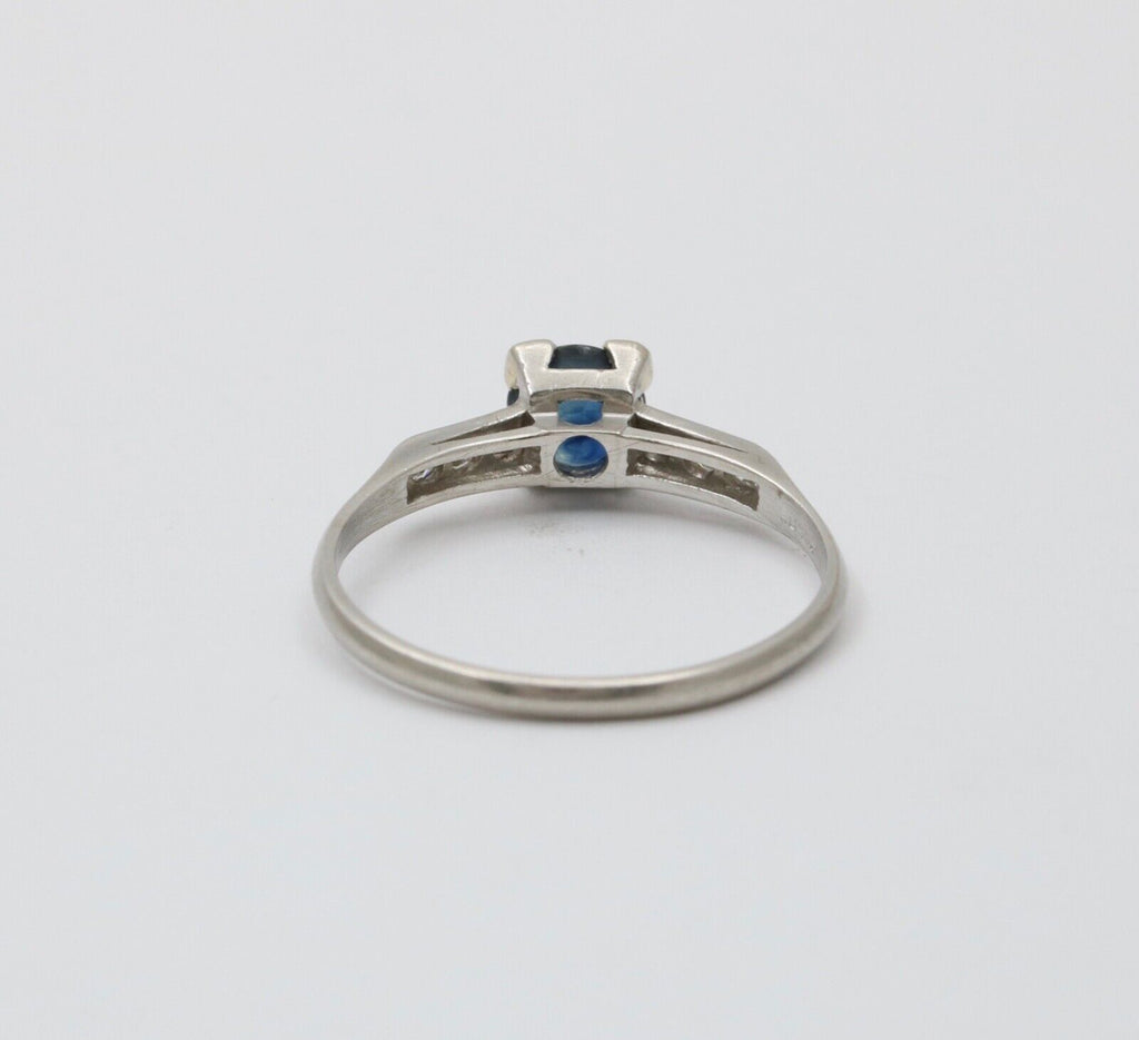 Vintage Platinum Sapphire & Diamond Ring Band, Engagement Ring