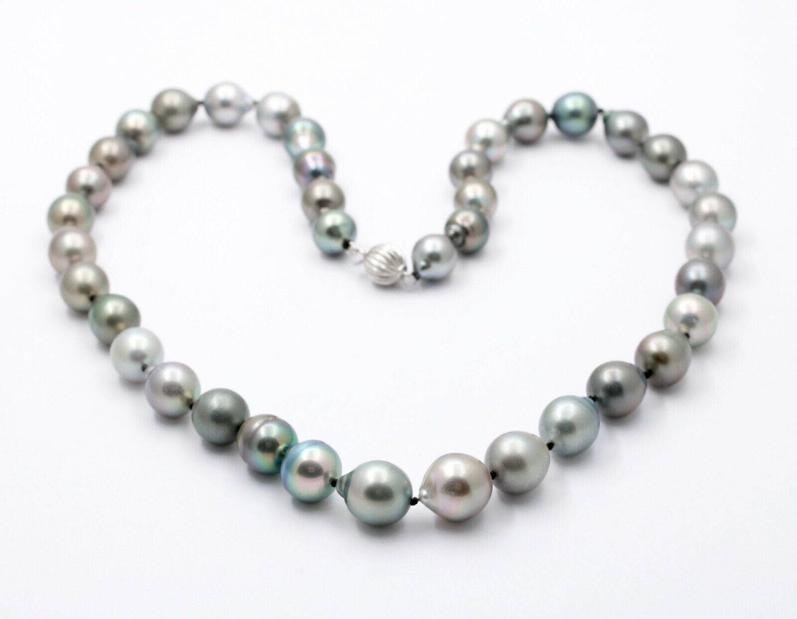 Vintage 14K White Gold Beaded Tahitian Baroque Multicolor Pearl Necklace, June B
