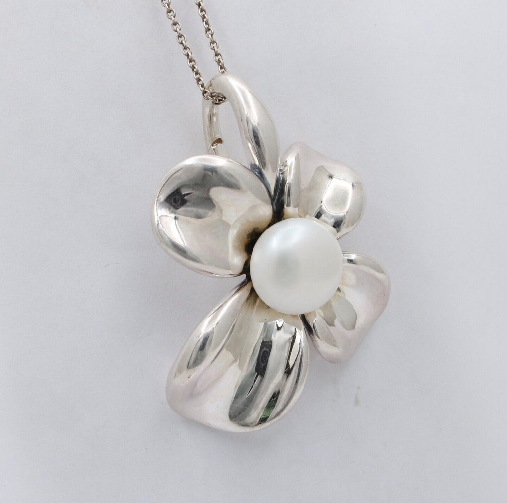 Vintage Sterling Silver Ann King Pearl Orchard Flower Pendant