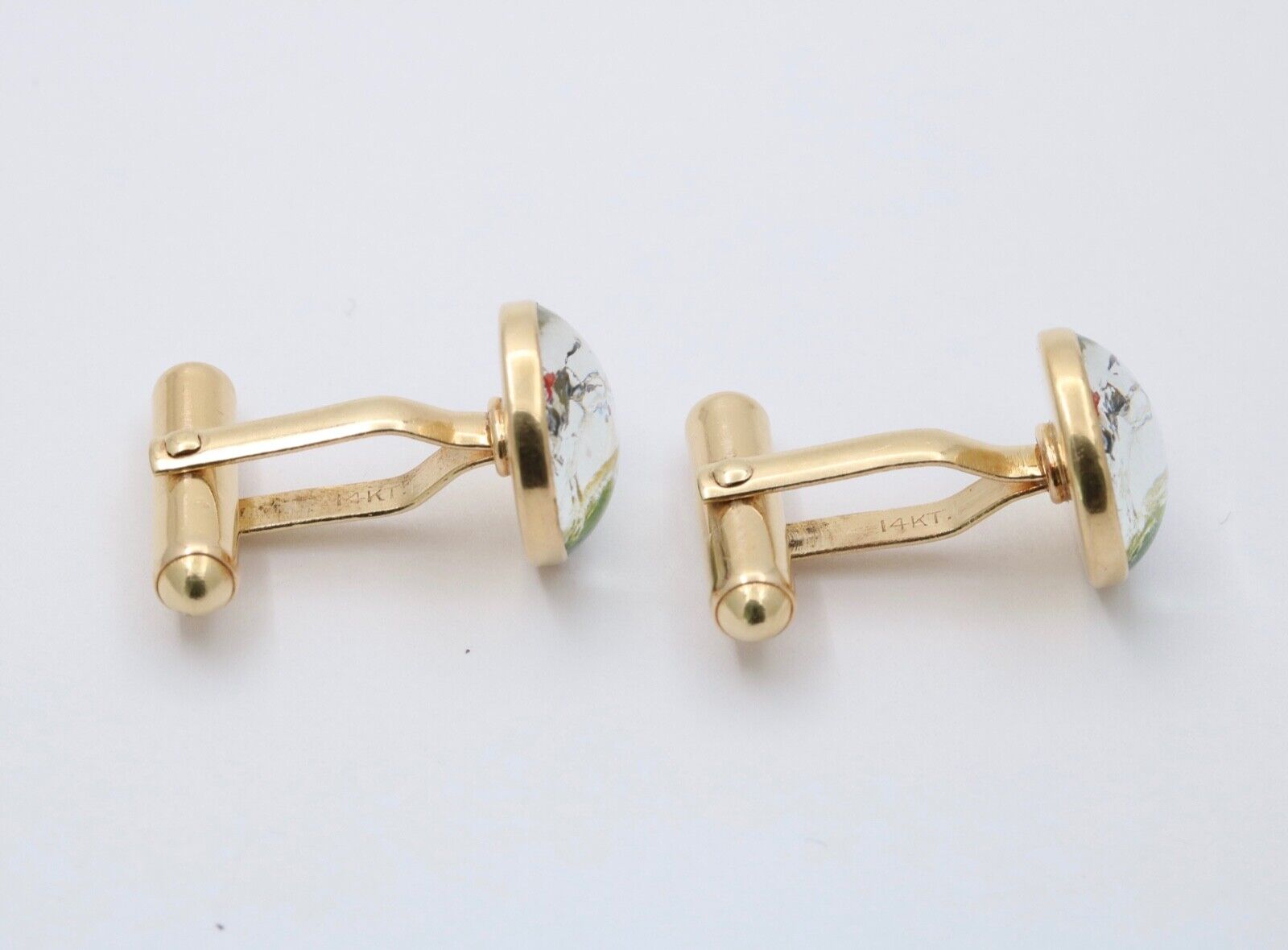 Antique Essex Crystal Polo Horse Riding 14K Gold Cufflinks.