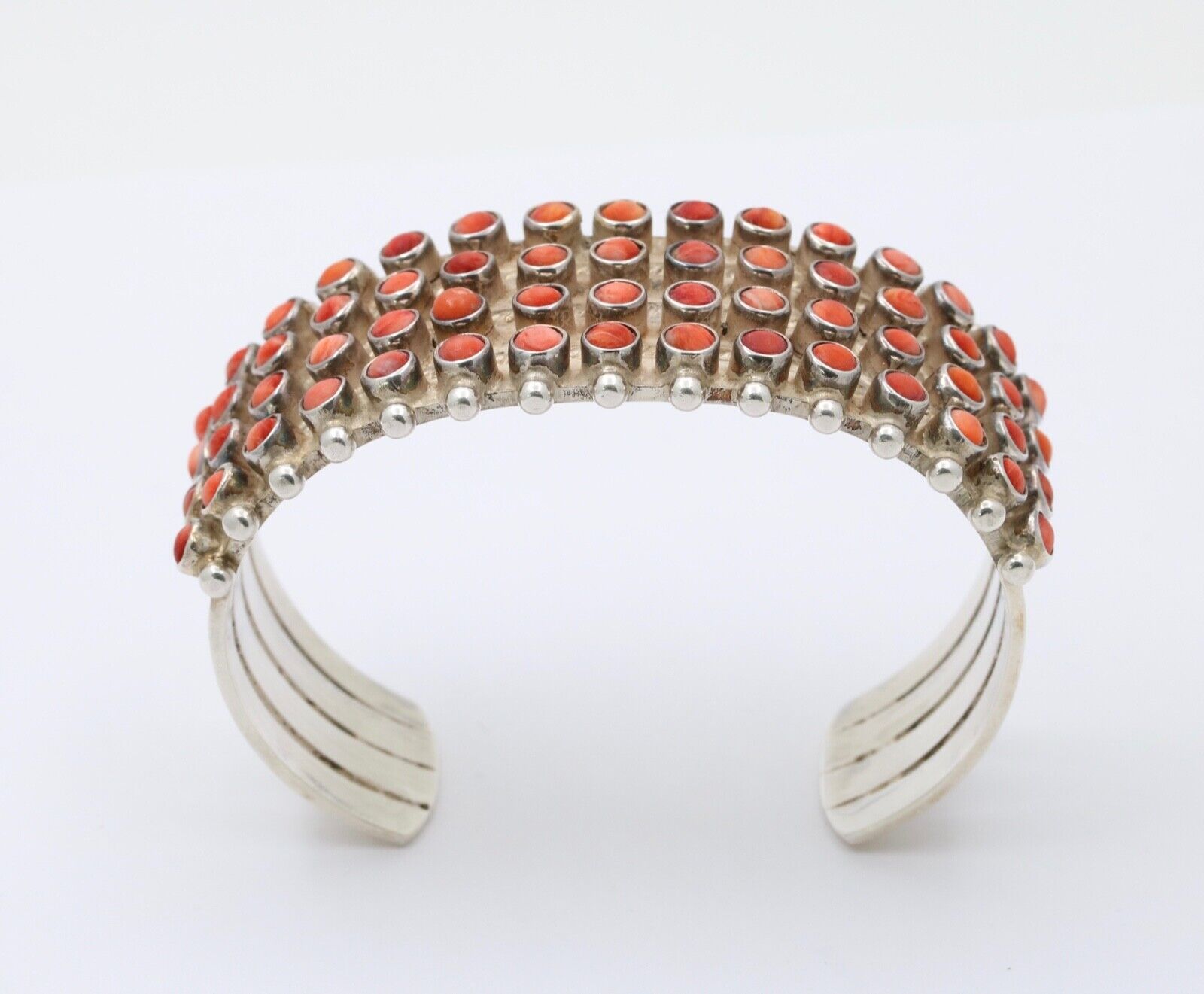 Vintage Heavy Mexican "M M" Sterling Coral Cuff Bracelet