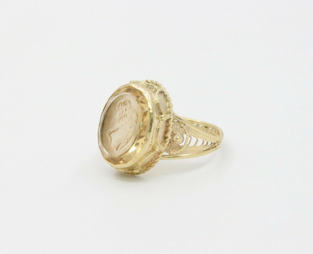 Vintage 14K Yellow Gold Crystal Cameo Ring