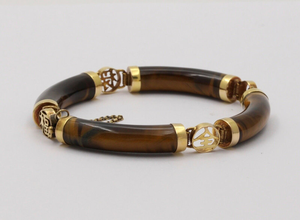 Vintage Tiger Eye 14K Yellow Gold Bracelet