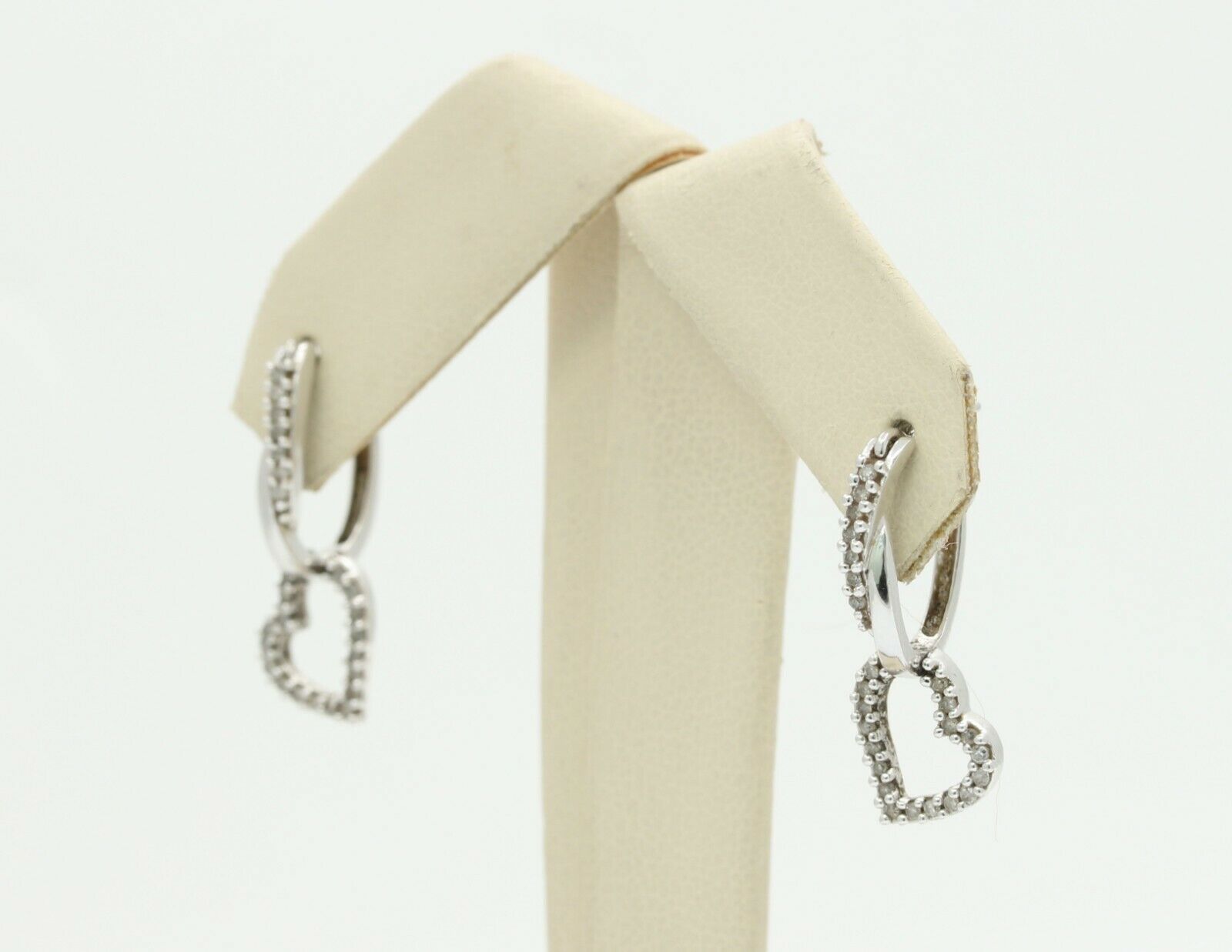 Vintage 10K White Gold Diamond Heart Drop Earrings