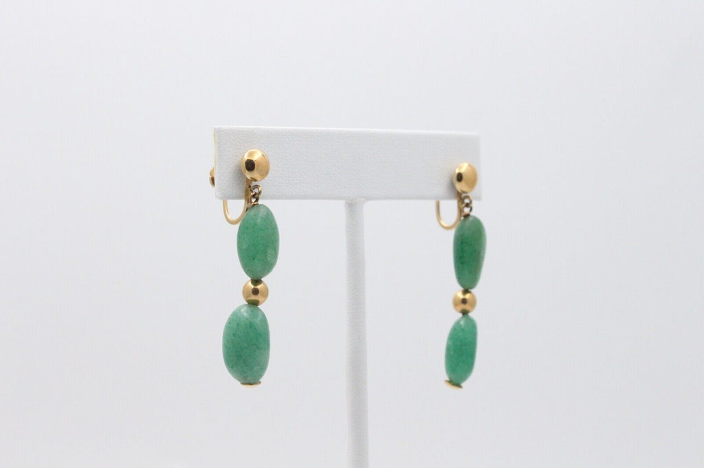 Vintage 14K Yellow Gold Aventurine Dangling Earrings