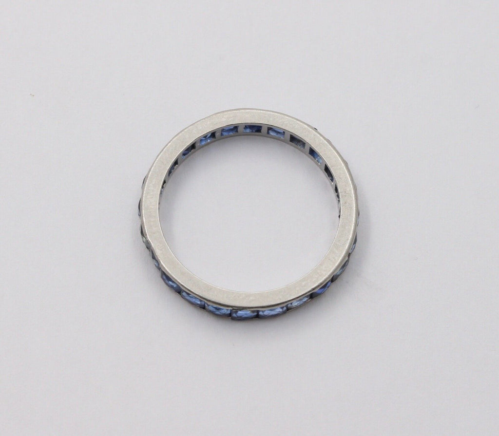 Vintage Platinum French Cut Sapphires Eternity Band