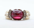 Beautiful Ladies Cabochon Ruby Diamonds Yellow White Gold Ring