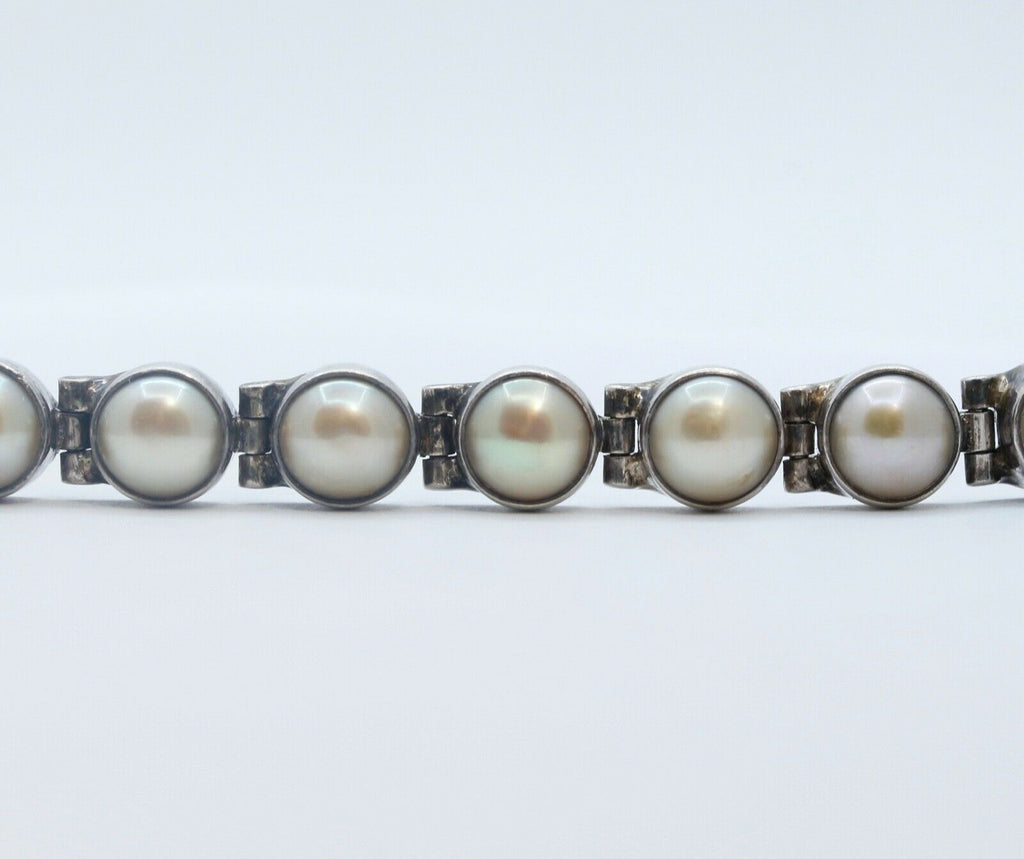 Vintage Aceloni Bracelet 925 Sterling Silver and Pearls