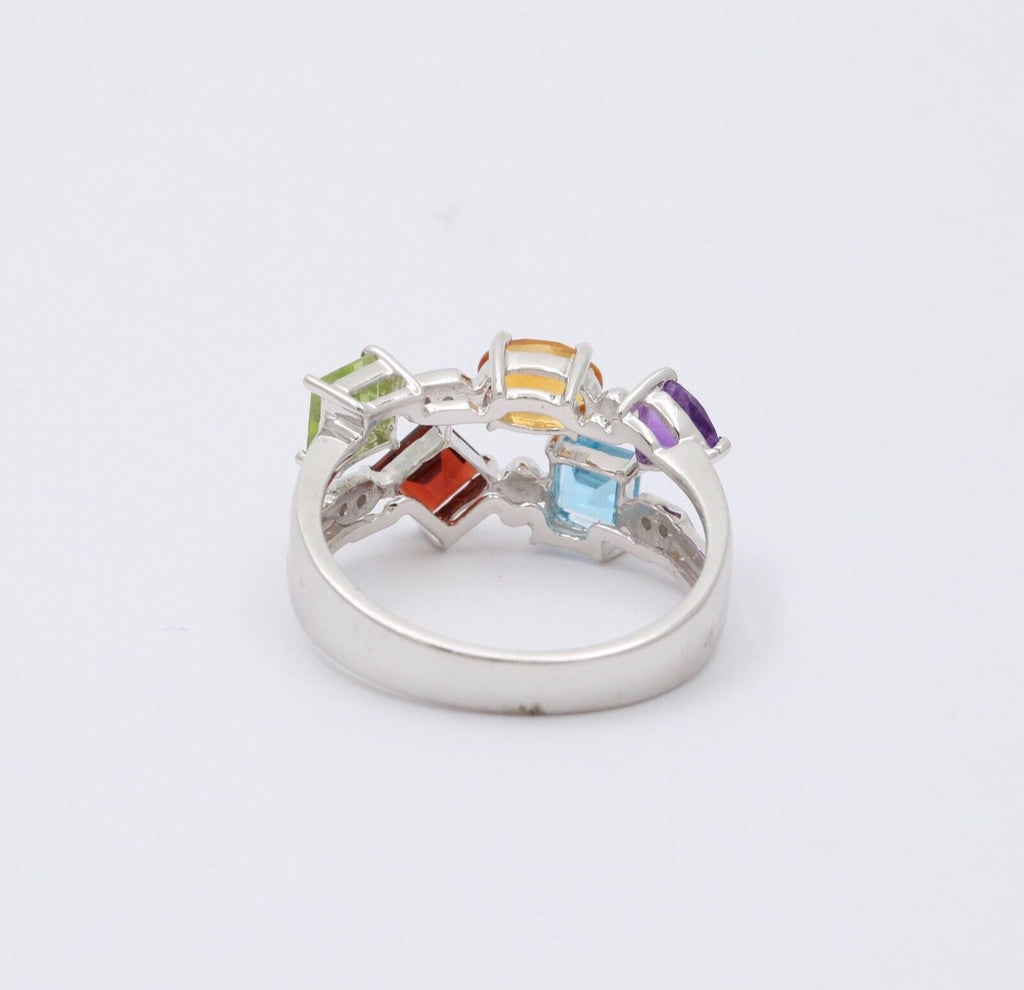 Vintage Multistone 14K White Gold Geometric Ring