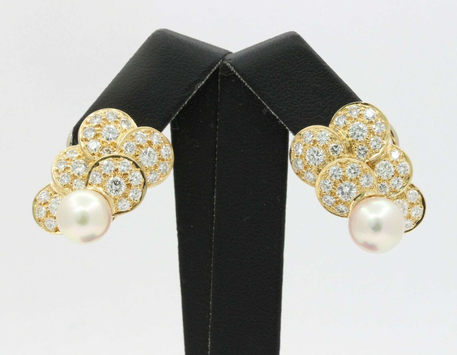 Vintage 14K Yellow Gold 9mm Akoya Pearl Diamond Clip on Earrings