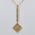 Edwardian Diamond & Pearl Lavaliere Pendant, Antique 10k Yellow Gold Necklace