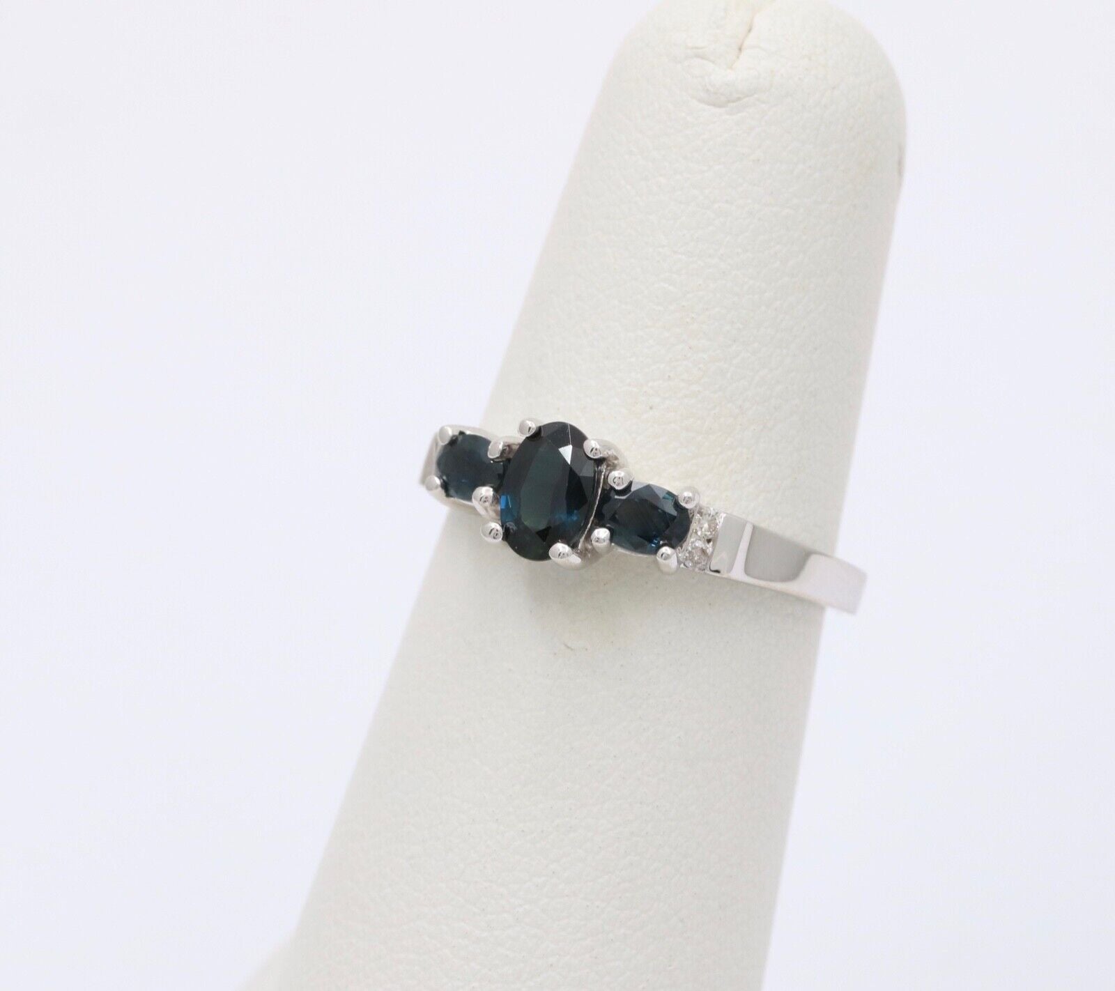 Vintage 14K White Gold Sapphire And Diamond Ring, Engagement Ring.