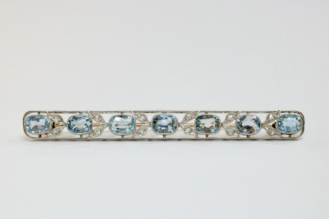 Look!! Art Deco Aquamarine Platinum 14K White Gold Bar Brooch Pin