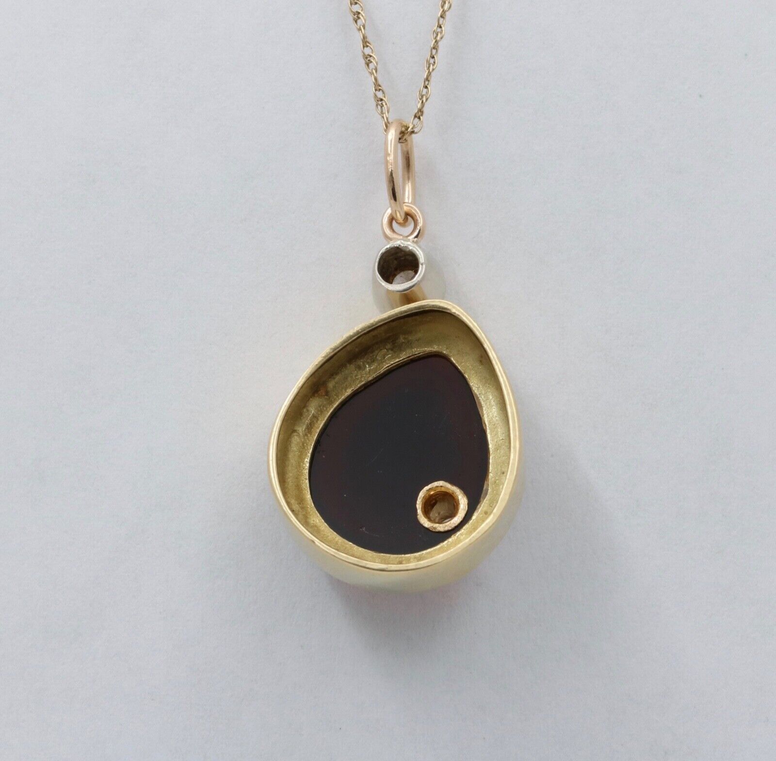 Vintage 18K Yellow Gold Rhodolite Garnet And DIamond Teardrop Pendant , Necklace