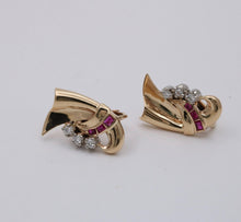 Load image into Gallery viewer, Vintage Retro 14K Yellow Gold Ruby &amp; Diamond Earrings
