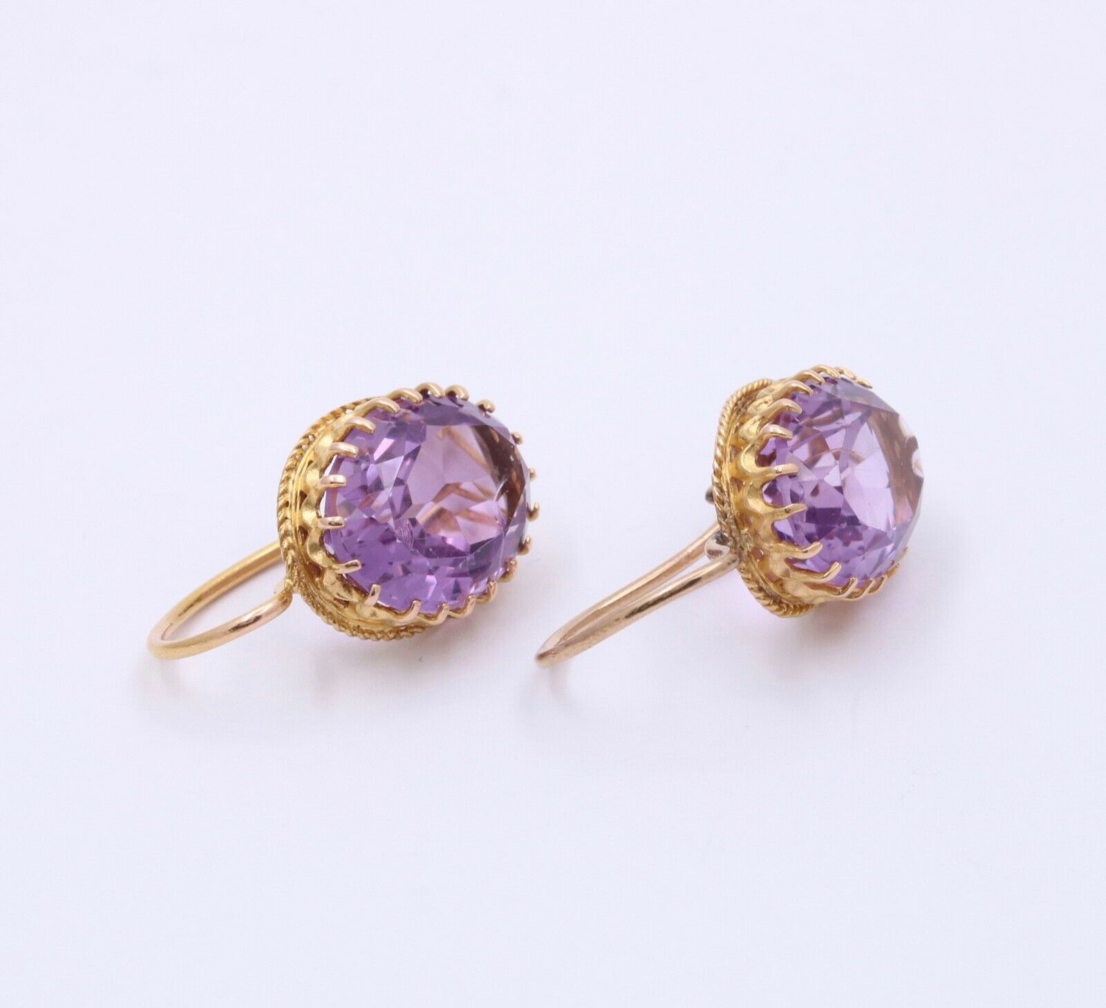 Victorian Rose De France Amethyst 14K Yellow Gold Earrings