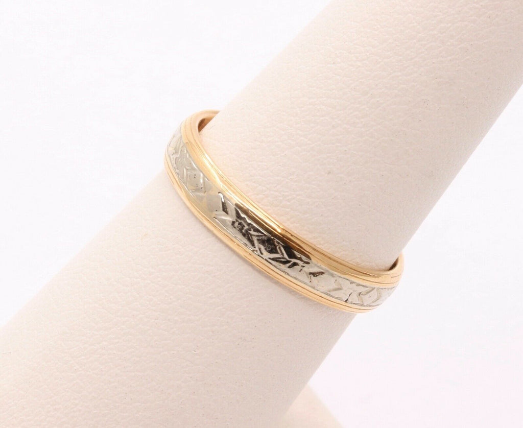 Art Deco Ladies 18K Yellow White Gold Wedding Band Ring