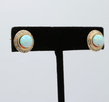 Load image into Gallery viewer, Vintage 14K Gold Opal, Diamond Halo Studs Earrings.
