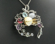 Load image into Gallery viewer, Vintage 18K White Gold Multi-Gemstone Diamond Brooch Pendant
