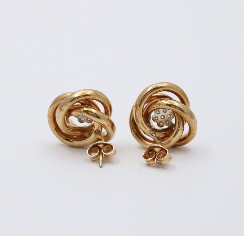Vintage 14K Gold Knot or Sweller Diamond Studs Earrings