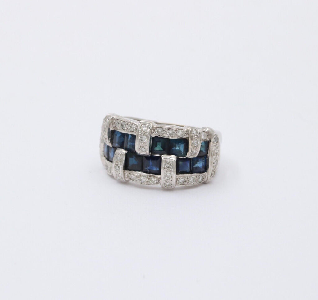 Vintage 18K White Gold Sapphire & Diamond Ring