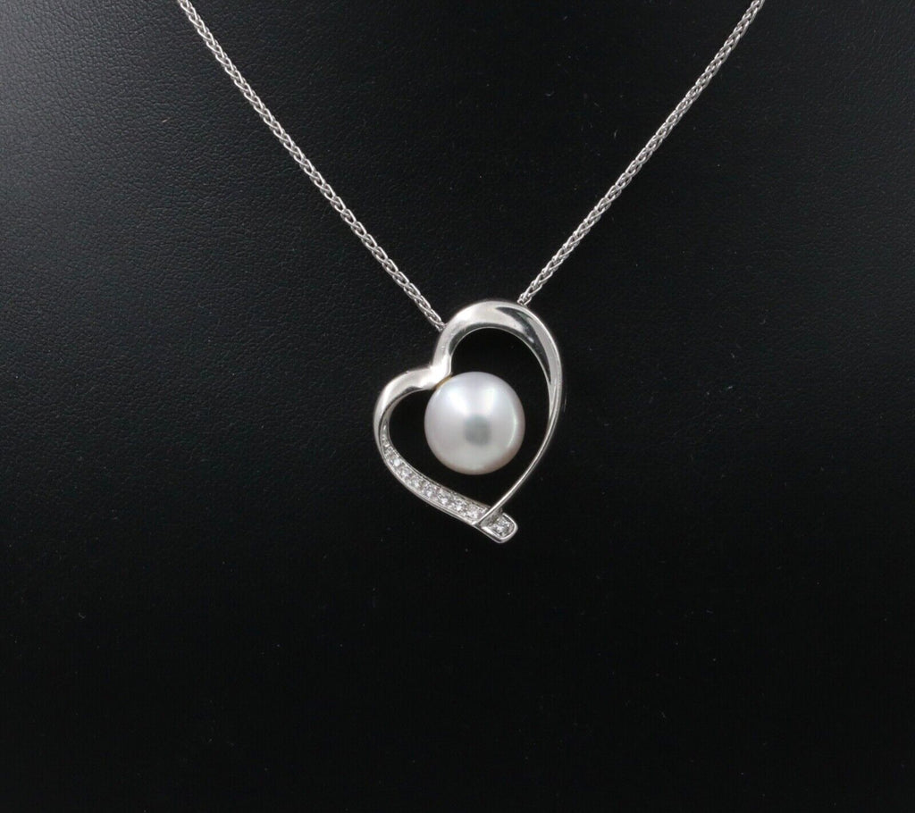 Vintage South Sea Pearl Diamonds 18K White Gold Pendant and Chain