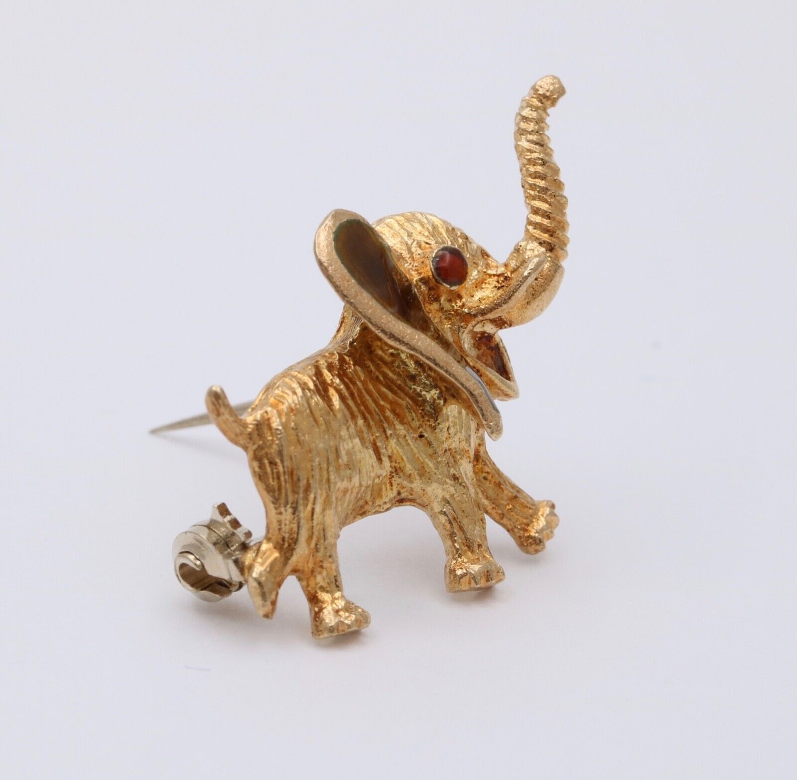 Vintage Dumbo Elephant Enamel 14K Yellow Gold Brooch Pin