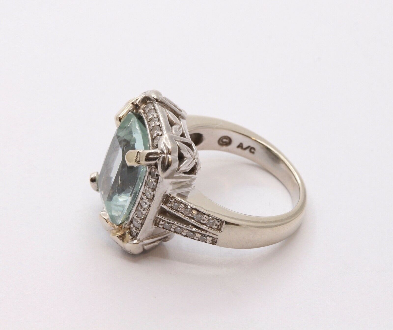Vintage 14K White Gold Aquamarine Diamonds Ring