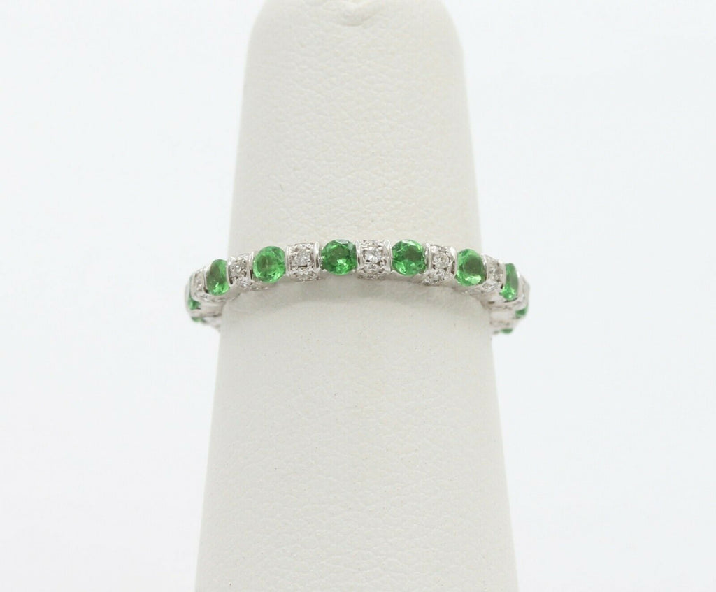 Green Garnet Diamond Eternity Stackable Band