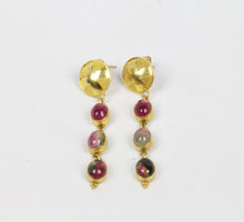 Load image into Gallery viewer, Victorian 18K Yellow Gold and Watermelon Tourmaline Hanging Earrings
