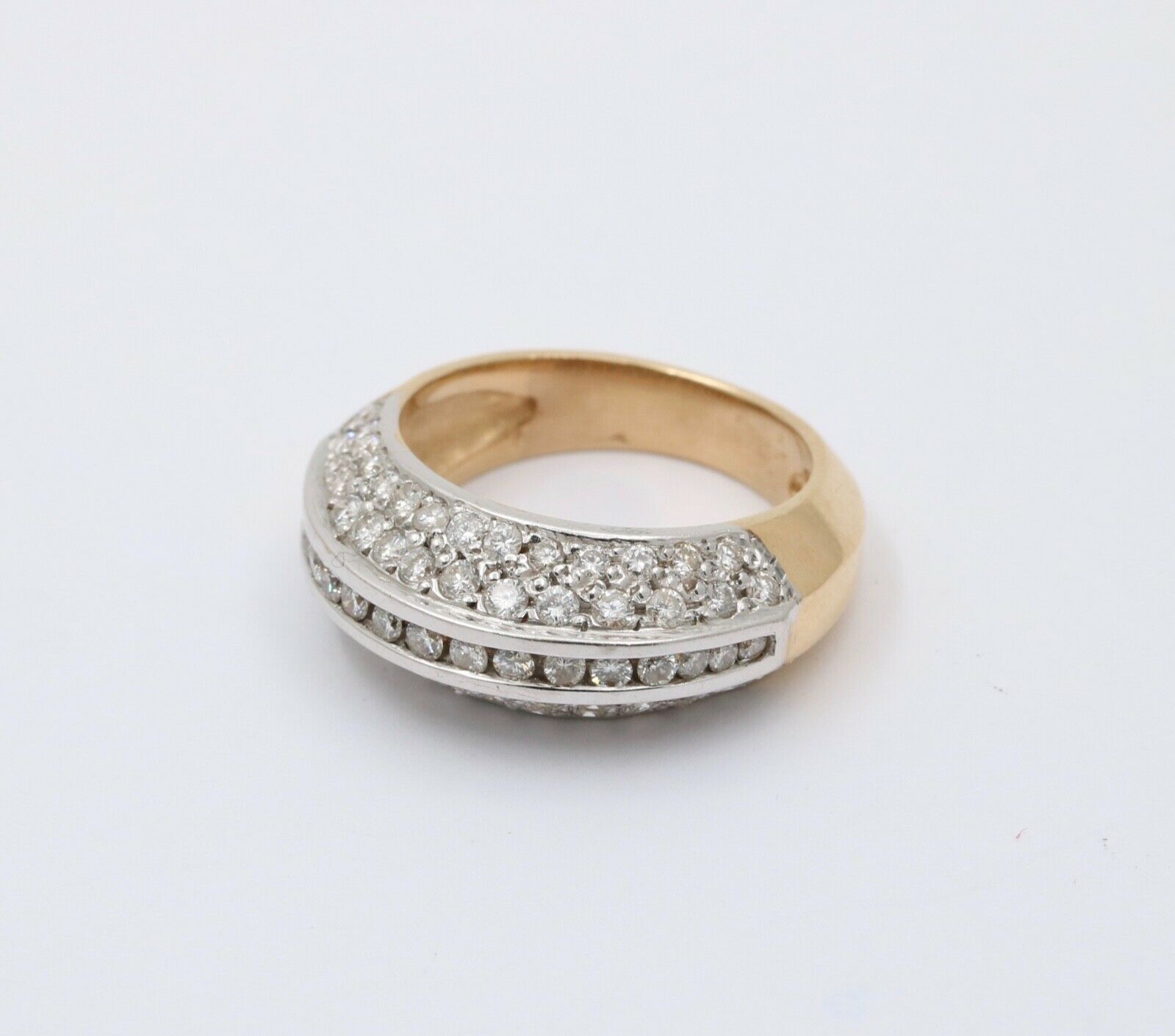 Vintage 14K Gold Diamond Minimal Pave Dome Ring, Wedding Band.