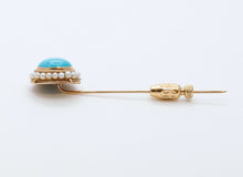 Load image into Gallery viewer, Vintage Ladies Turquoise Diamonds 14K Yellow Gold Stick Pin
