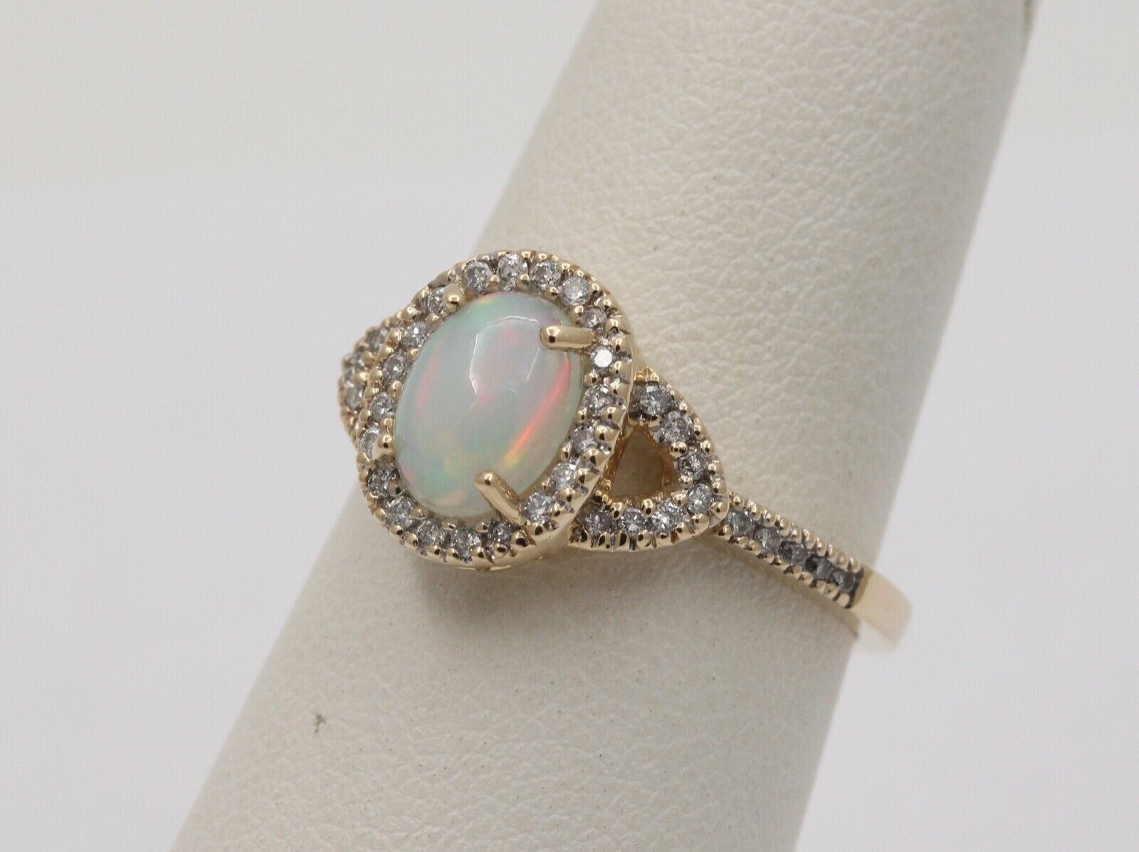 Vintage Australian Opal and Diamond Halo 14K Yellow Gold Ring, Engagement Ring