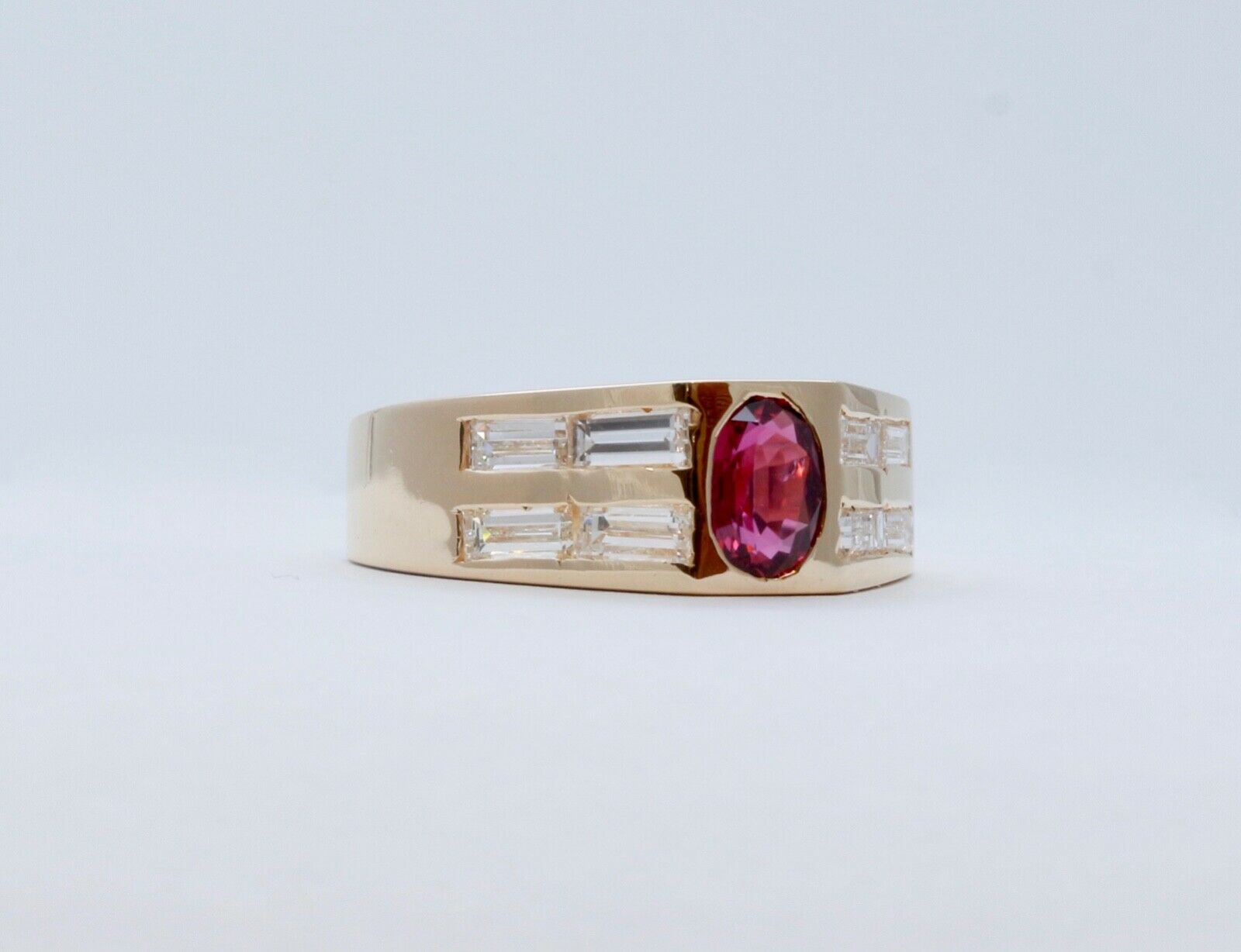 Geometric Vintage Ruby Diamonds 14K Yellow Gold Ring