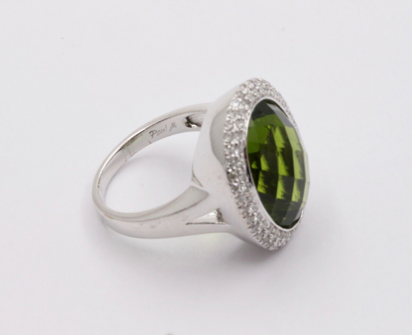 Vintage Peridot Diamonds 14K White Gold Cocktail Ring