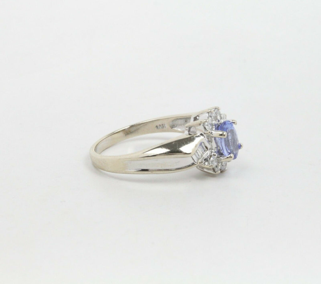 Vintage 14K White Gold Cornflower Blue Sapphire & Diamond Ring