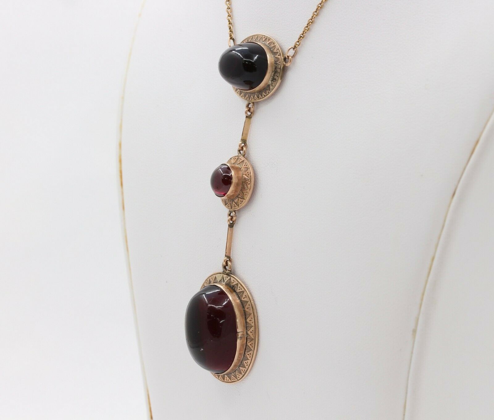 Victorian 9K Rose Gold Garnet Lariat Pendant Necklace