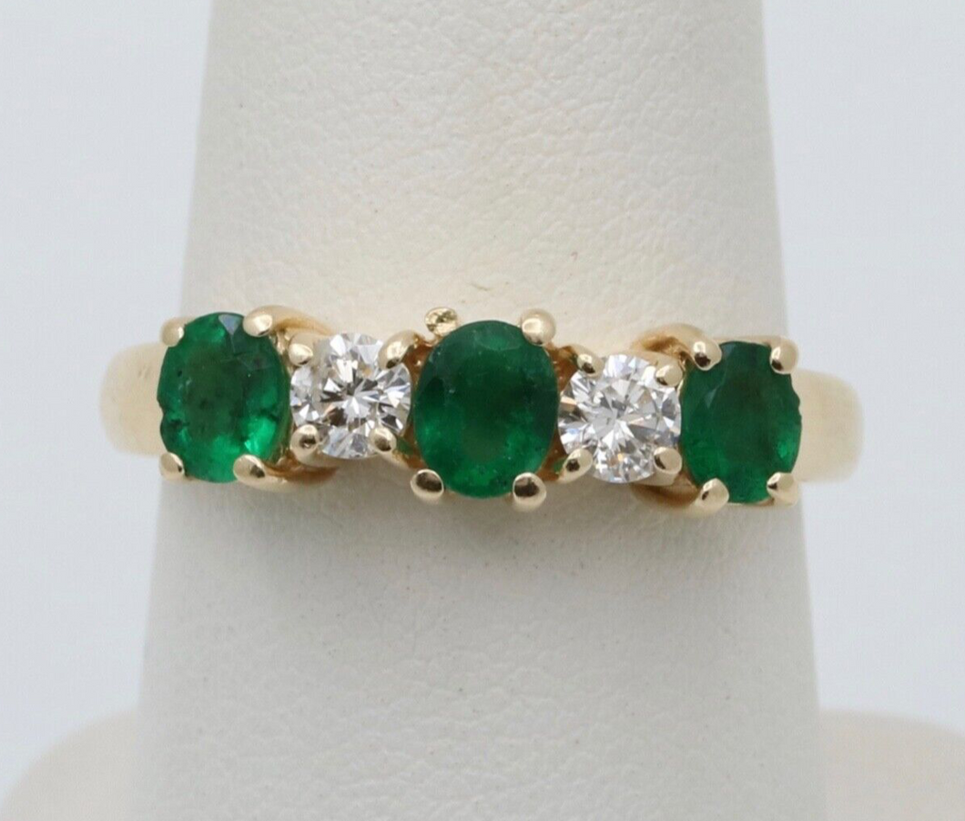 Vintage 14K Yellow Gold Emerald & Diamond Band