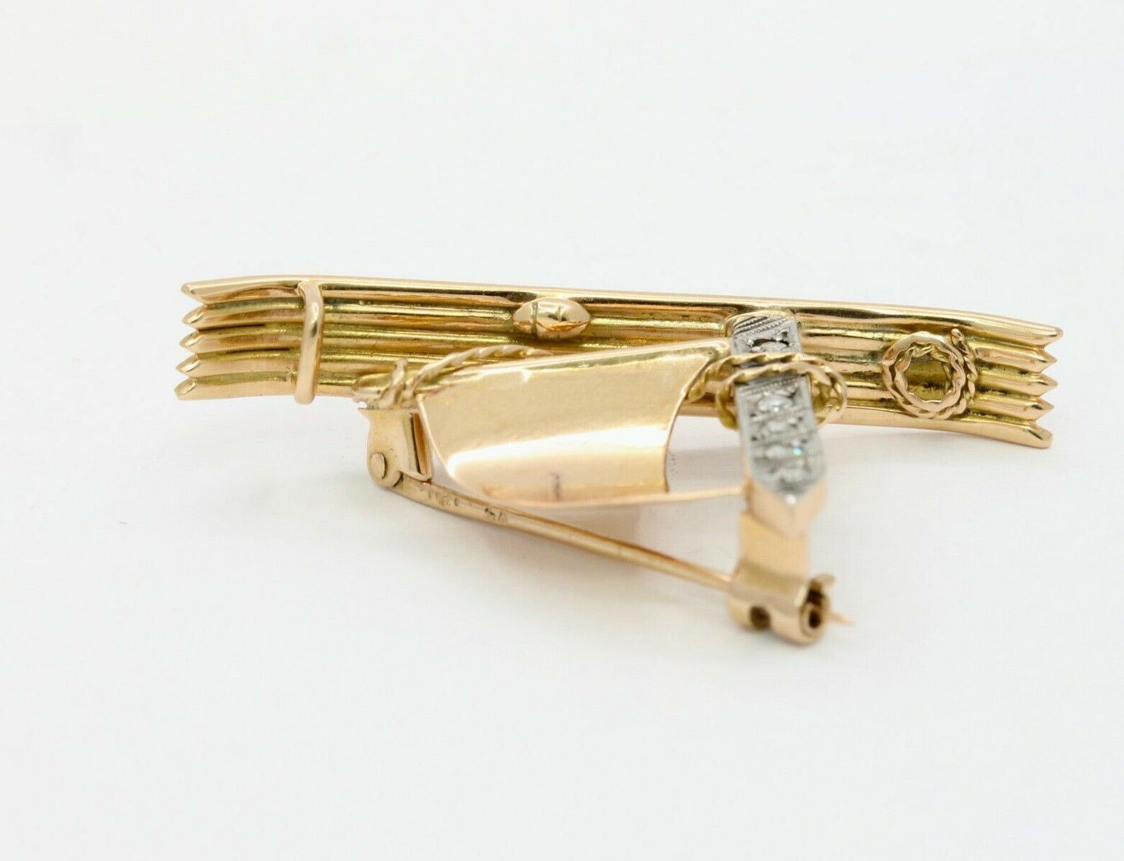 Vintage 14k Yellow Gold Diamond SailBoat Brooch