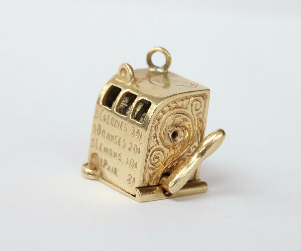 Vintage 14K Yellow Gold Movable Slot Machine Charm Pendant