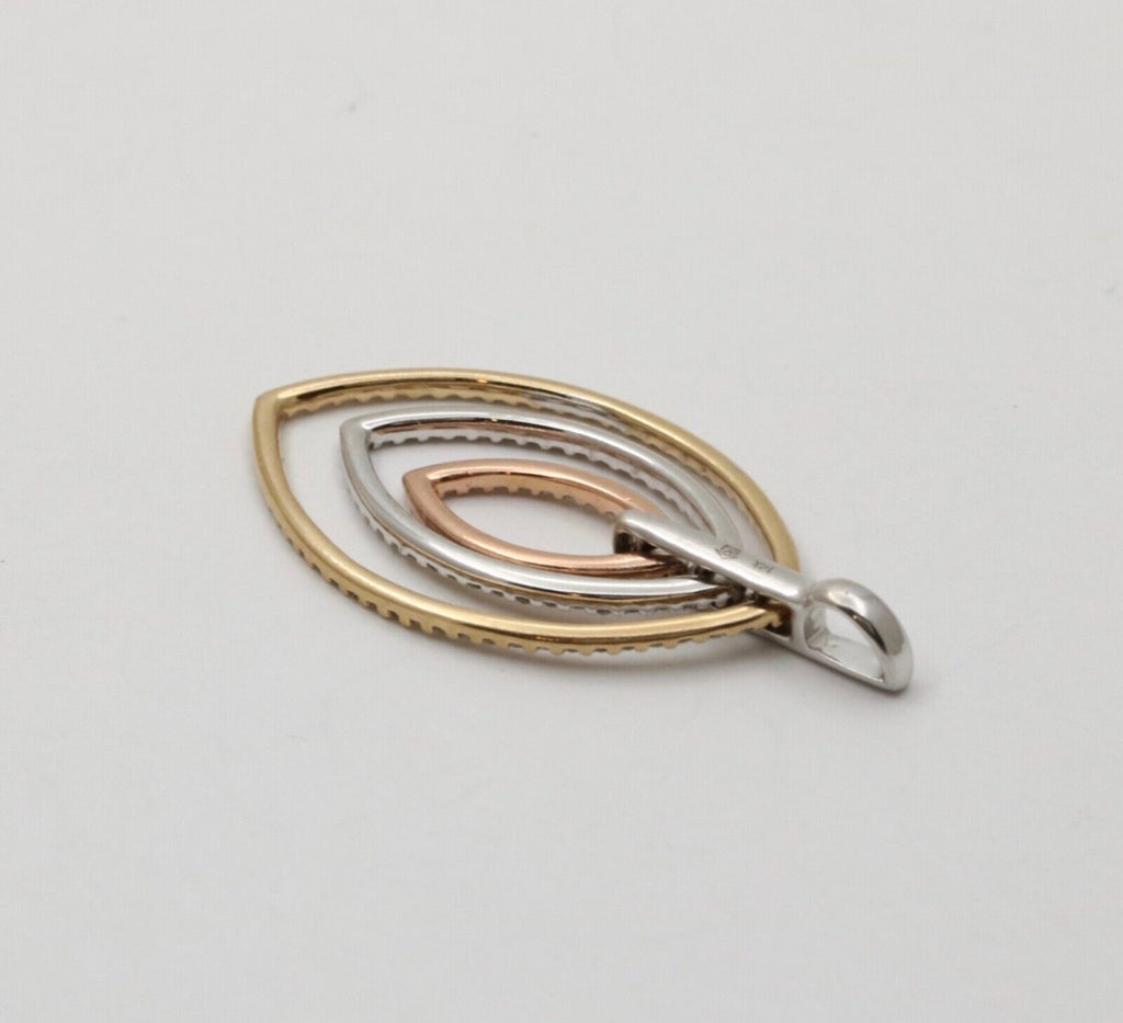 Minimal 14K Tri Color Gold Diamond Leaf Pendant, Charm