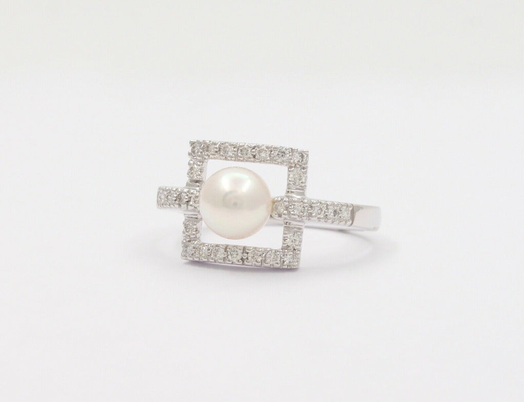 Mikimoto Pearl Diamonds 14K White Gold Ring