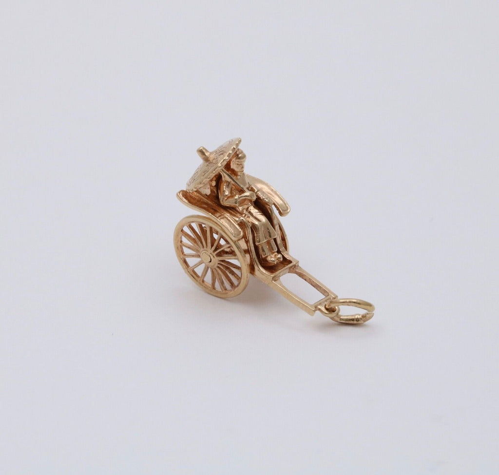 Vintage 14K Yellow Gold Chinese Rickshaw Charm Pendant