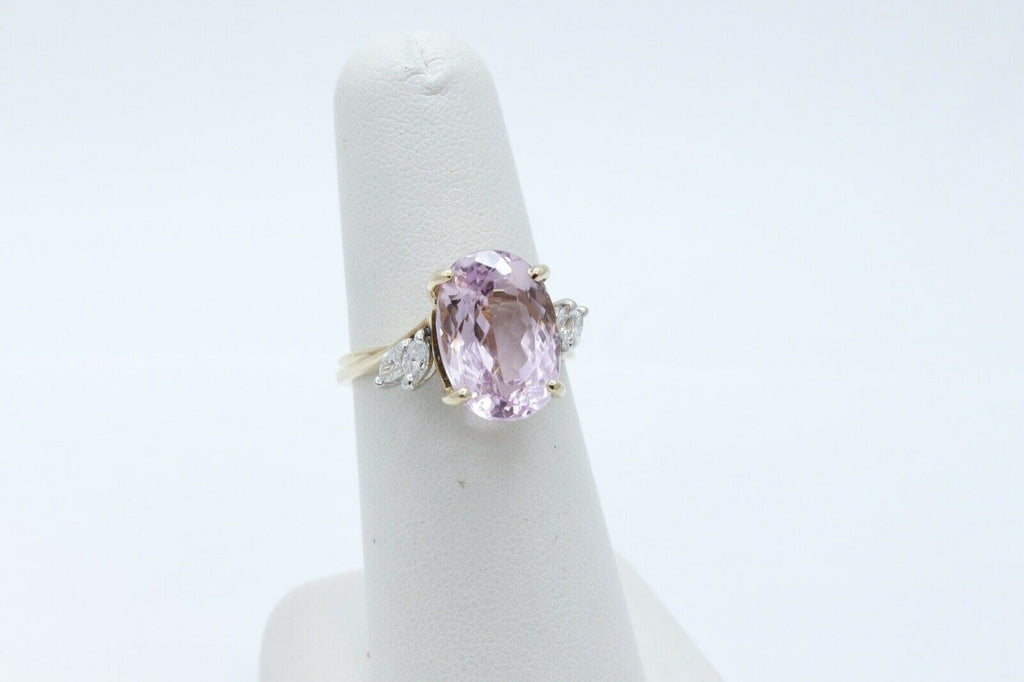 Vintage Ladies Kunzite Diamonds 14K Yellow Gold Ring
