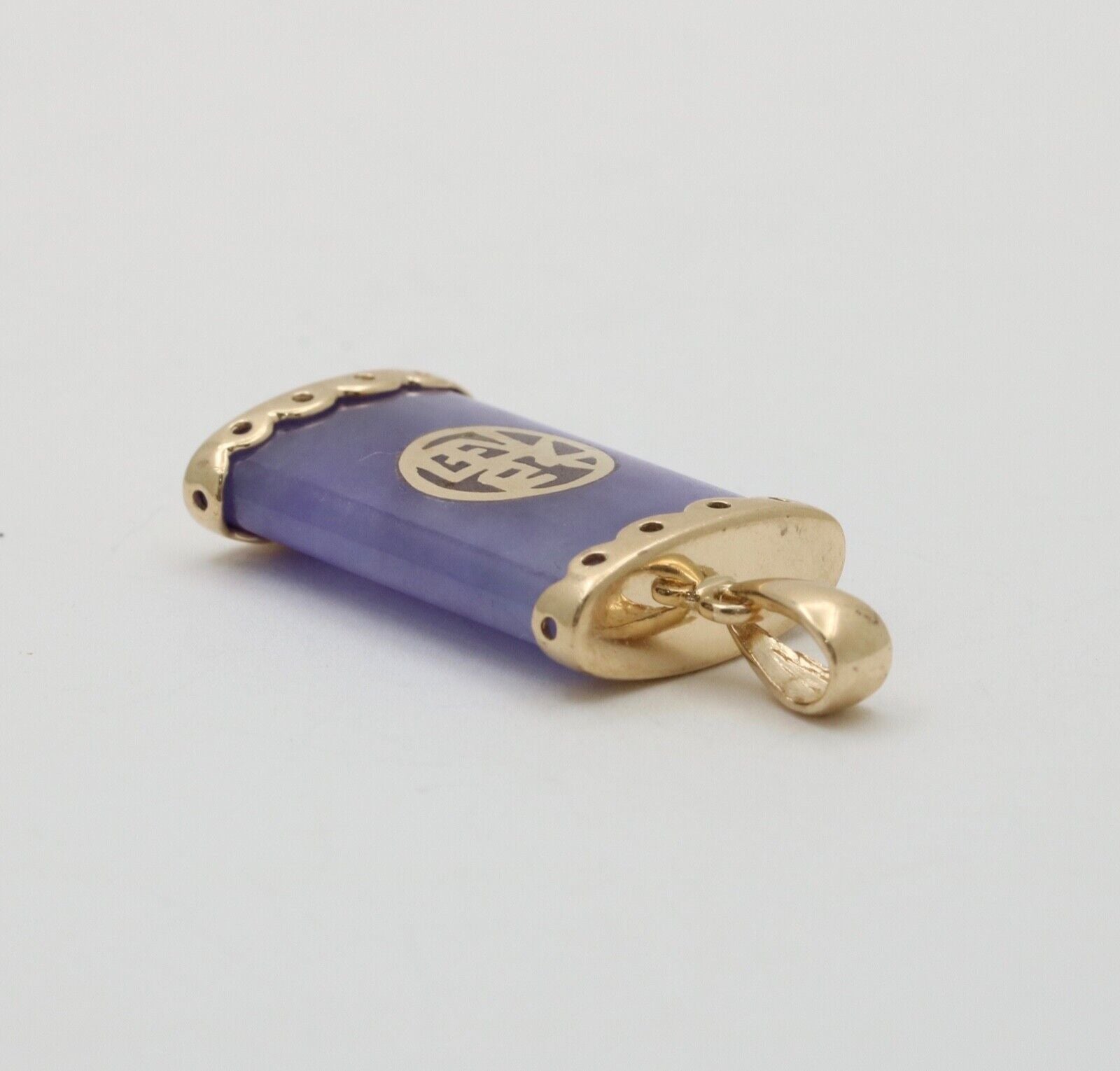 Vintage Lavender Jade 14K Yellow Gold “Lucky Fortune” Pendant
